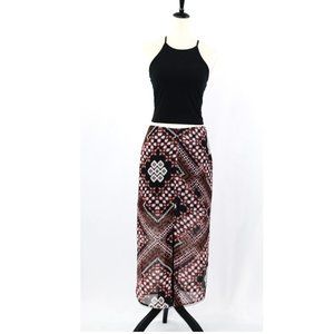 Express BOHO Brown & White Geometric Maxi Skirt w/Slits Medium NWOT